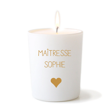 Bougie Cadeau Maîtresse / Maître / Nounou / Atsem personnalisé 180gr